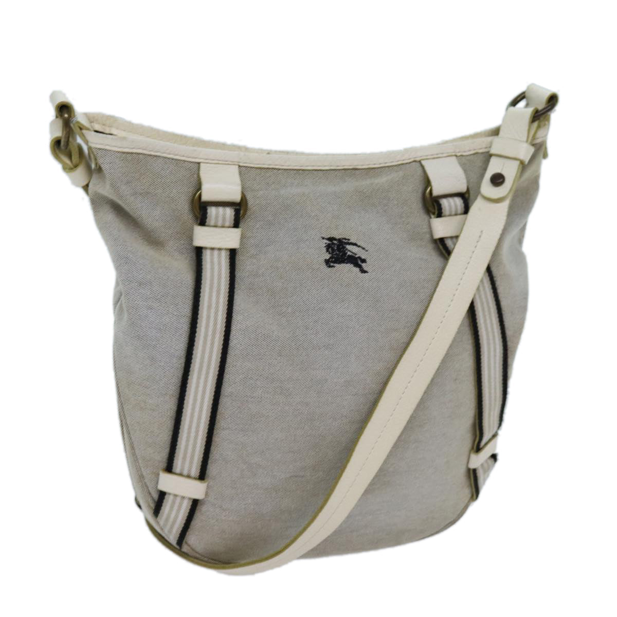 Burberry Label Auth Canvas Blue Shoulder Bag