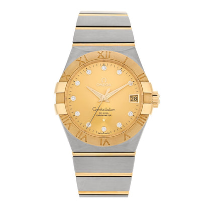 Stainless Steel 18K Yellow Gold Diamond 38mm Constellation Co-Axial Chronometer Automatic Watch Champagne 123.20.38.21.58.001