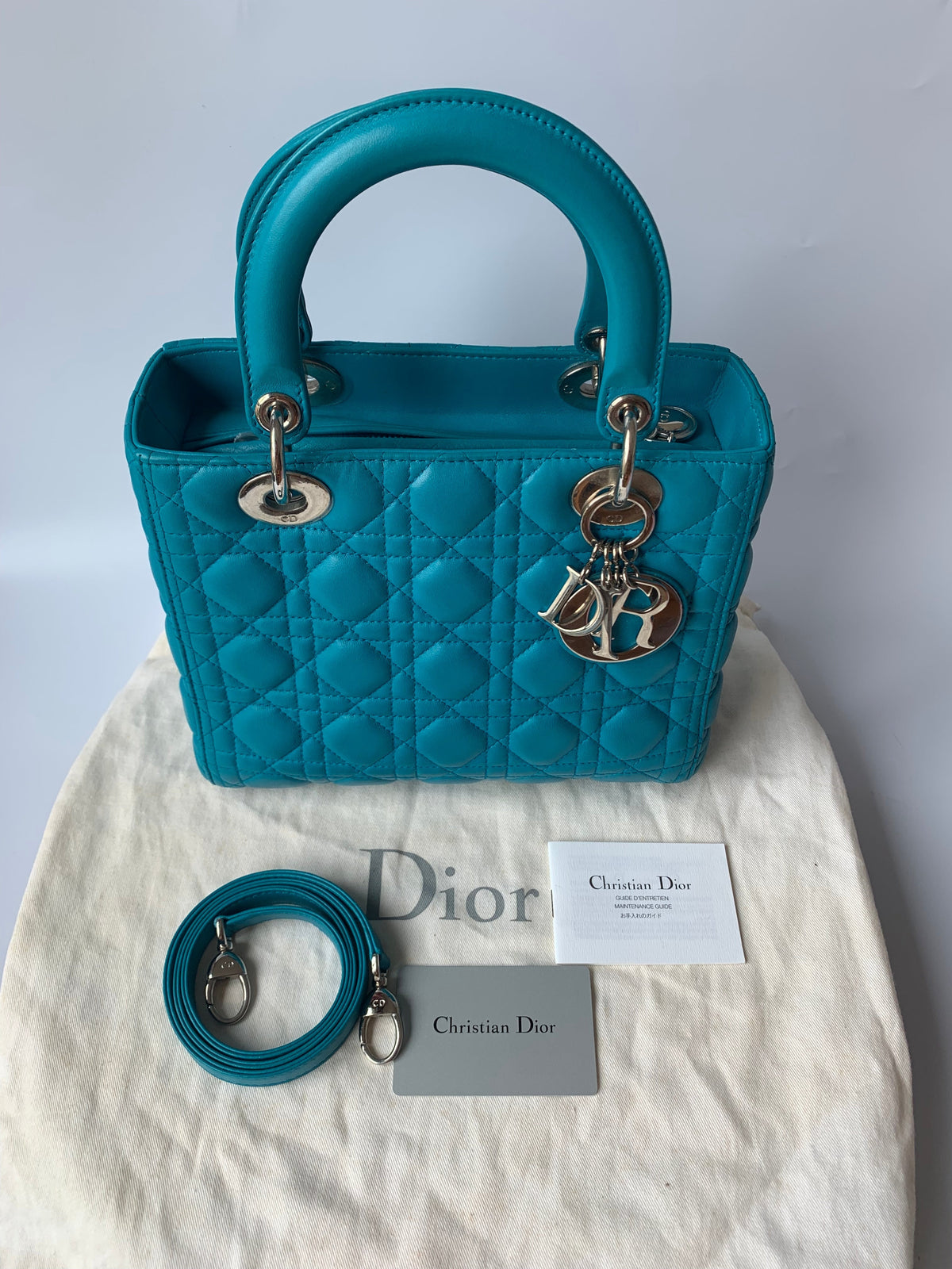 Lady Dior Medium Bag Blue Cannage Lambskin Leather Rovelle Bags