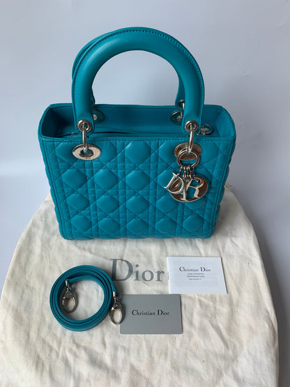 Lady Dior Medium Bag Blue Cannage Lambskin Leather Rovelle Bags