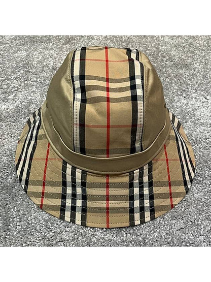 Luxury Burberry Check Pattern Bucket Hat Beige