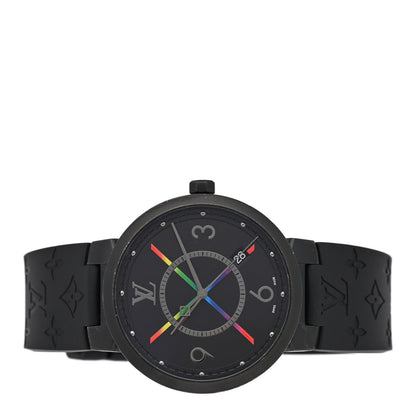 Stainless Steel Rubber 39mm Tambour Slim Rainbow Quartz Watch Black