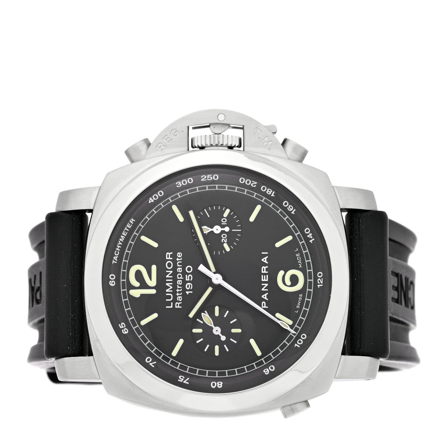 Stainless Steel Rubber 44mm Luminor Rattrapante 1950 Automatic Watch Black PAM00213