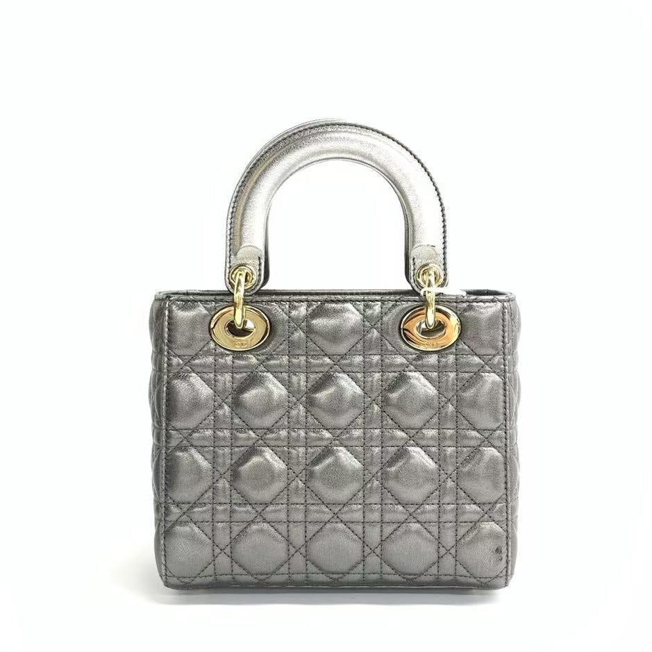 Lady Dior Small ABCdior Metallic Grey Cannage Lambskin Handbag with Strap 2019 Rovelle Bags