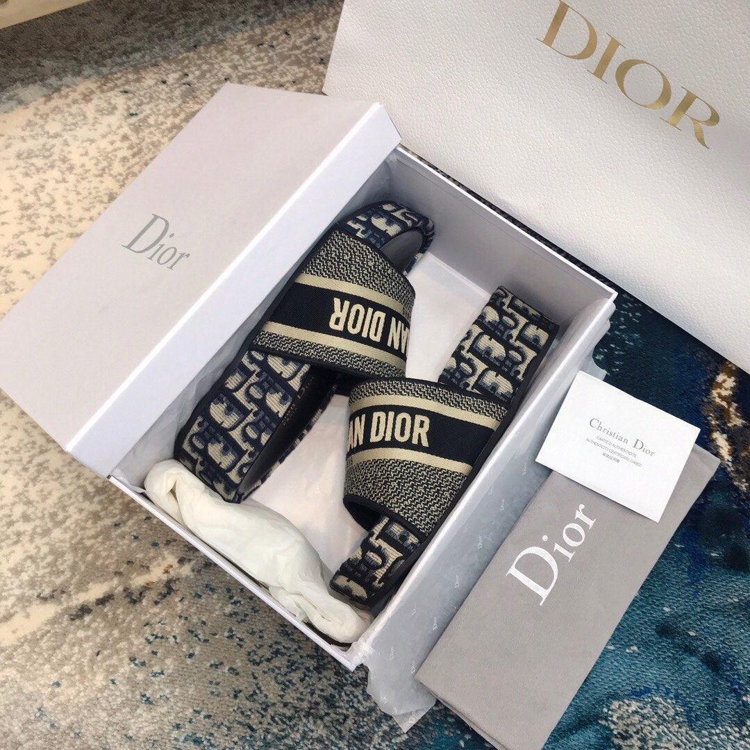 DIOR Dway Embroidered Denim Wedge Sandals