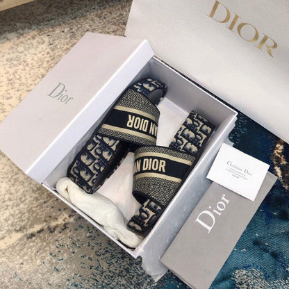 DIOR Dway Embroidered Denim Wedge Sandals