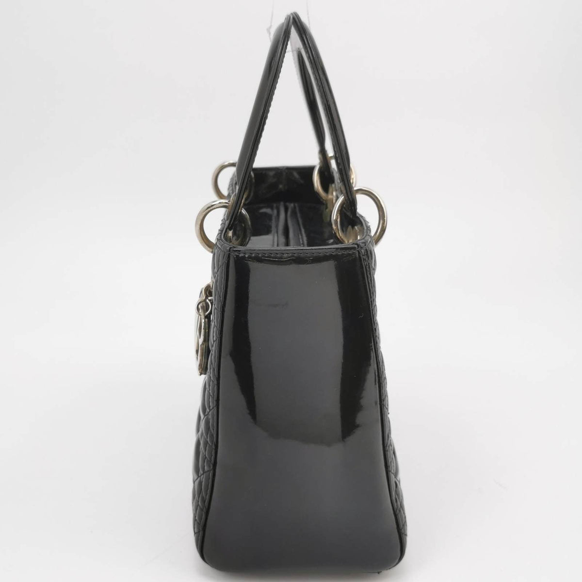 Lady Dior Medium Black Patent Leather Handbag with Silver Hardware Rovelle Bags