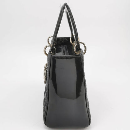 Lady Dior Medium Black Patent Leather Handbag with Silver Hardware Rovelle Bags