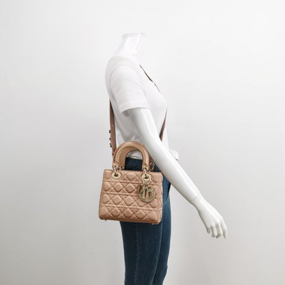 Lady Dior Small My AbcDior 2019 Beige Silk Handbag Crystal Charms Rovelle Bags