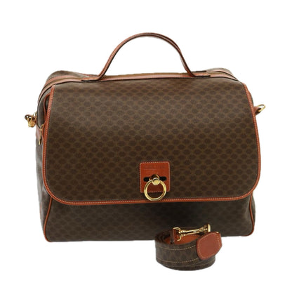 Luxury CELINE Macadam Canvas Boston Bag PVC 2way Brown 73841
