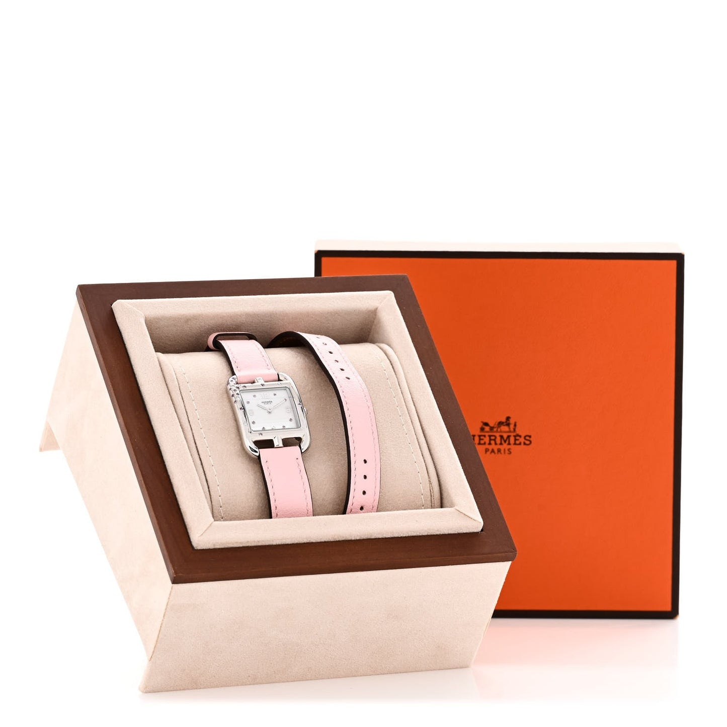 Stainless Steel Swift Diamond Pink Sapphire Mother of Pearl 23mm Cape Cod Double Tour Quartz Watch Rose Sakura