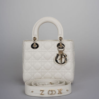Christian Dior White Small Lady Dior Bag In Cannage Lambskin Leather With Gold Hardware 2020 Rovelle Bags