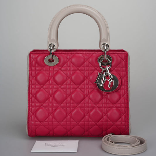 Christian Dior Lady Dior Bag Cannage Medium Handbag In Lambskin Leather Red White Rovelle Bags