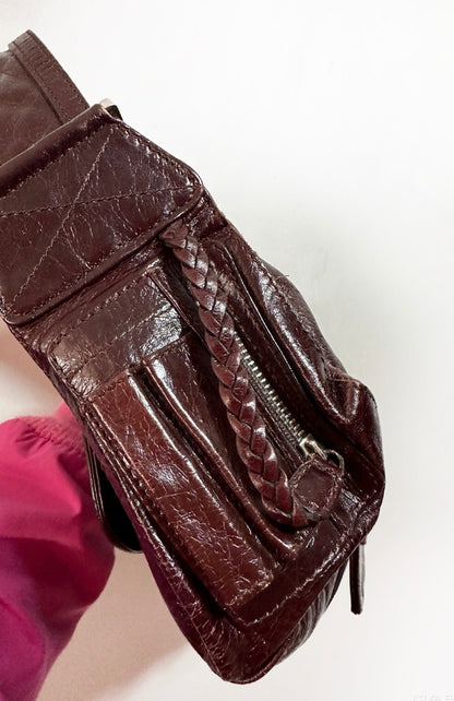 Dior Flight Medium Shoulder Bag Wine Burgundy Crumpled Patent Lambskin Leather Rovelle Bags