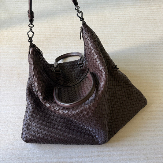 Bottega Veneta Maxi Convertible Tote Dark Chocolate Brown Leather