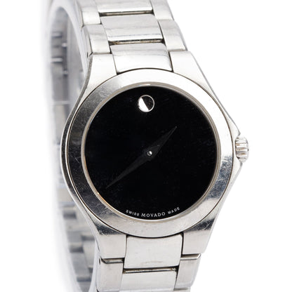 Movado Stainless Steel Museum 28 MM Quartz Watch Black Dial
