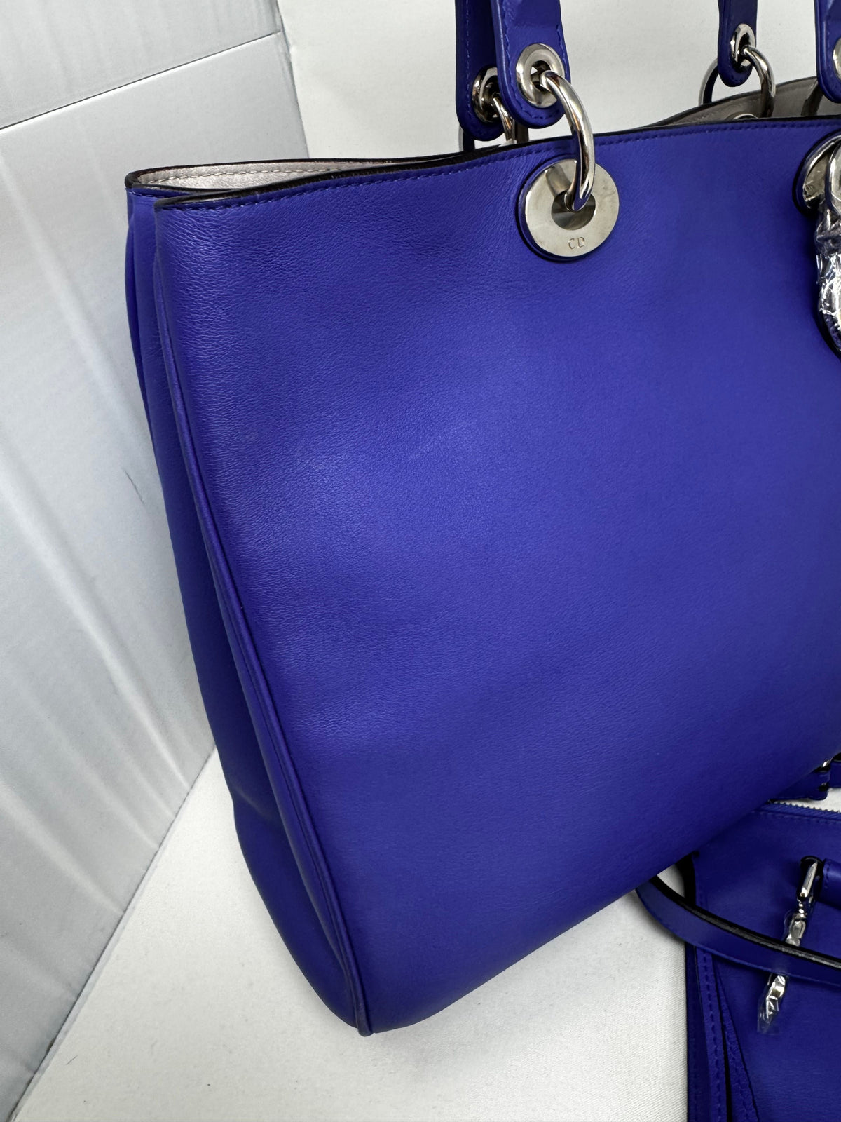Christian Dior Dark Blue Satin-Finish Calfskin Leather Large Diorissimo Tote Bag Bj1-01 Rovelle Bags
