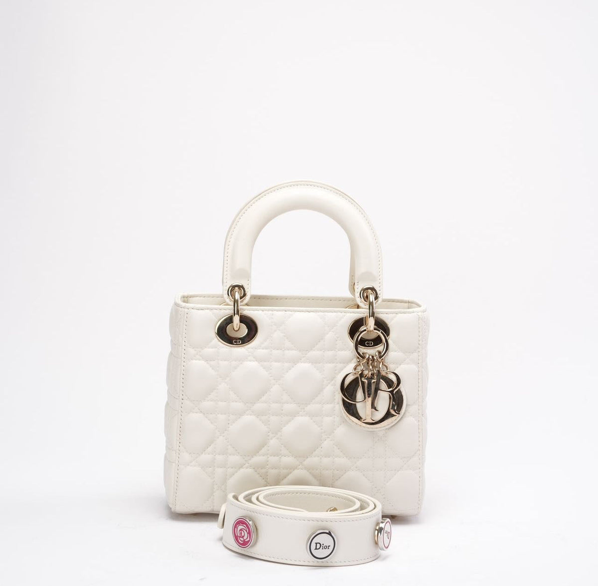 Christian Dior White Small Lady Dior Bag In Cannage Lambskin 2017 Rovelle Bags