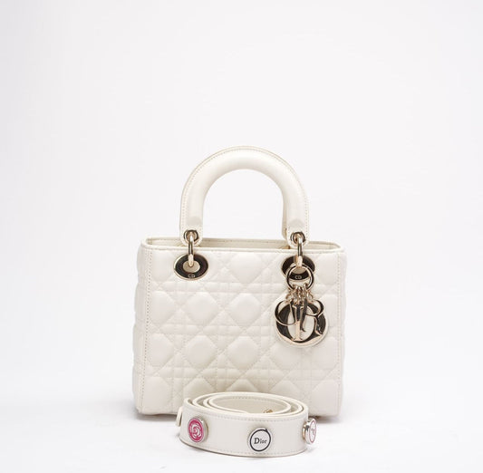 Christian Dior White Small Lady Dior Bag In Cannage Lambskin 2017 Rovelle Bags