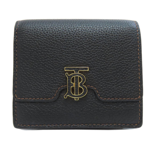 BURBERRY Bifold Wallet leather black TB logo Women