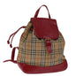 Luxury BurberrySs Nova Check Backpack Canvas Red Beige Auth 75840