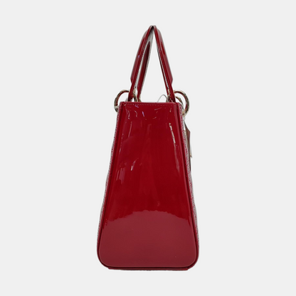 Lady Dior 2020 Medium Red Burgundy Patent Leather Handbag Gold Hardware Rovelle Bags