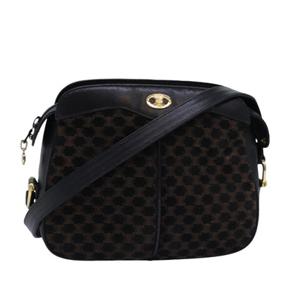 Luxury CELINE Triomphe Canvas Shoulder Bag Suede Black 76792