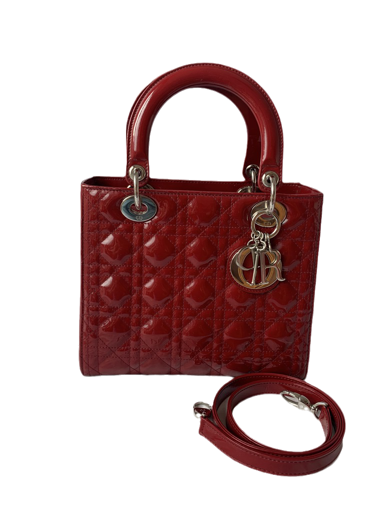 Lady Dior Medium Bag Red Patent Leather Rovelle Bags