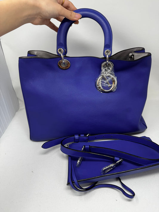 Christian Dior Dark Blue Satin-Finish Calfskin Leather Large Diorissimo Tote Bag Bj1-01 Rovelle Bags