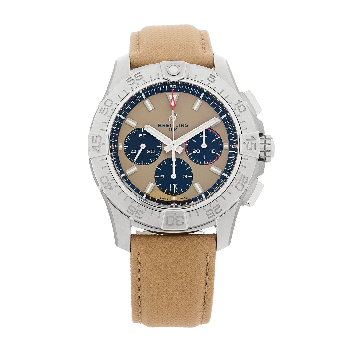 Stainless Steel Calfskin 44mm Avenger B01 Chronograph Automatic Watch Sand AB0147101A1X1