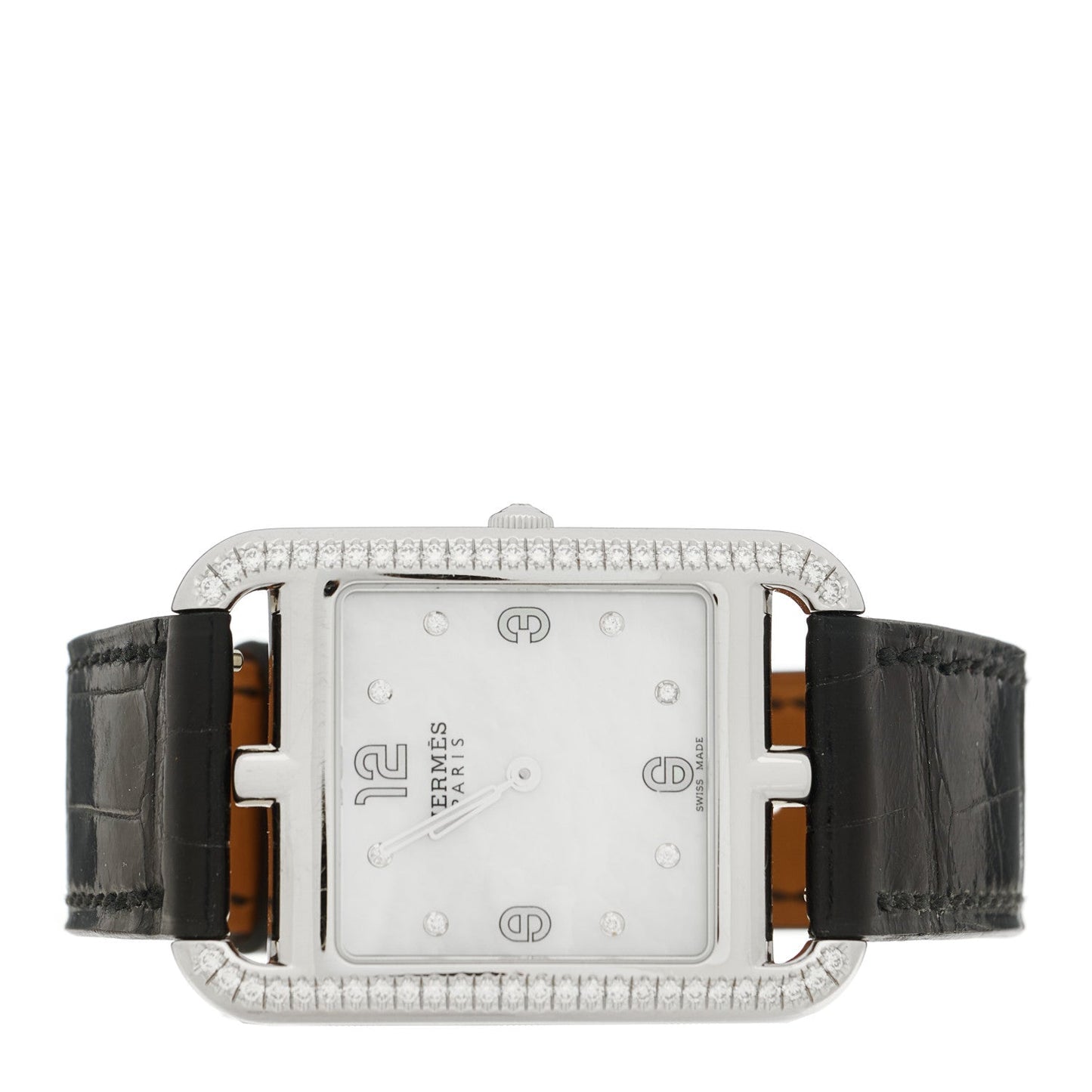 Stainless Steel Alligator Diamond Bezel Mother of Pearl 29mm Cape Cod Quartz Watch Noir