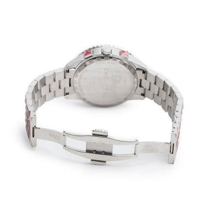 Christian Dior Stainless Steel Christal Diamond Bezel 38 MM Quartz Chronograph Watch Red Dial CD114311 w/ Papers & Extra Strap