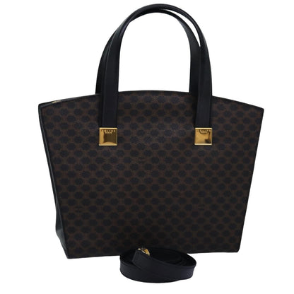 Luxury CELINE Macadam Canvas Hand Bag PVC 2way Black 77386