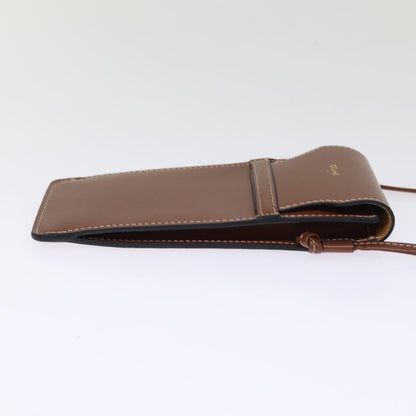 Luxury CELINE Shoulder Pouch Leather Brown 77443