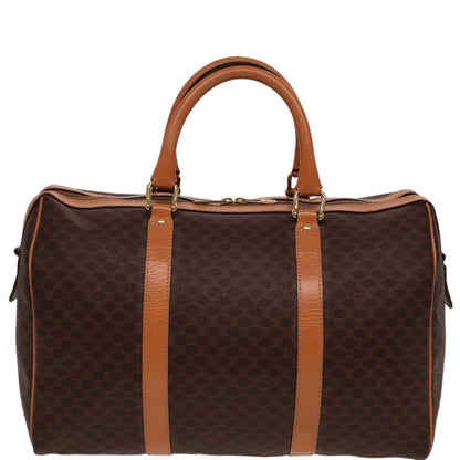 Luxury CELINE Macadam Canvas Boston Bag PVC Leather Brown 77648