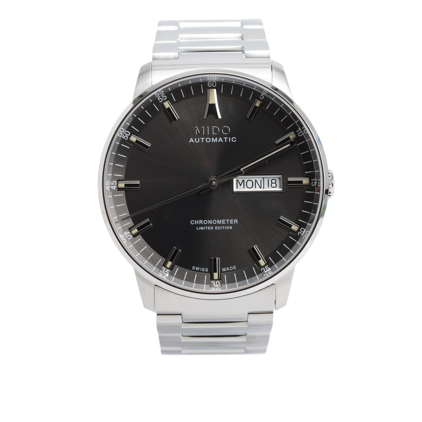 Mido 2026 Limited Edition Stainless Steel Commander Chronometer 40 MM Day Date Automatic Watch Grey Dial w/ Box & Papers