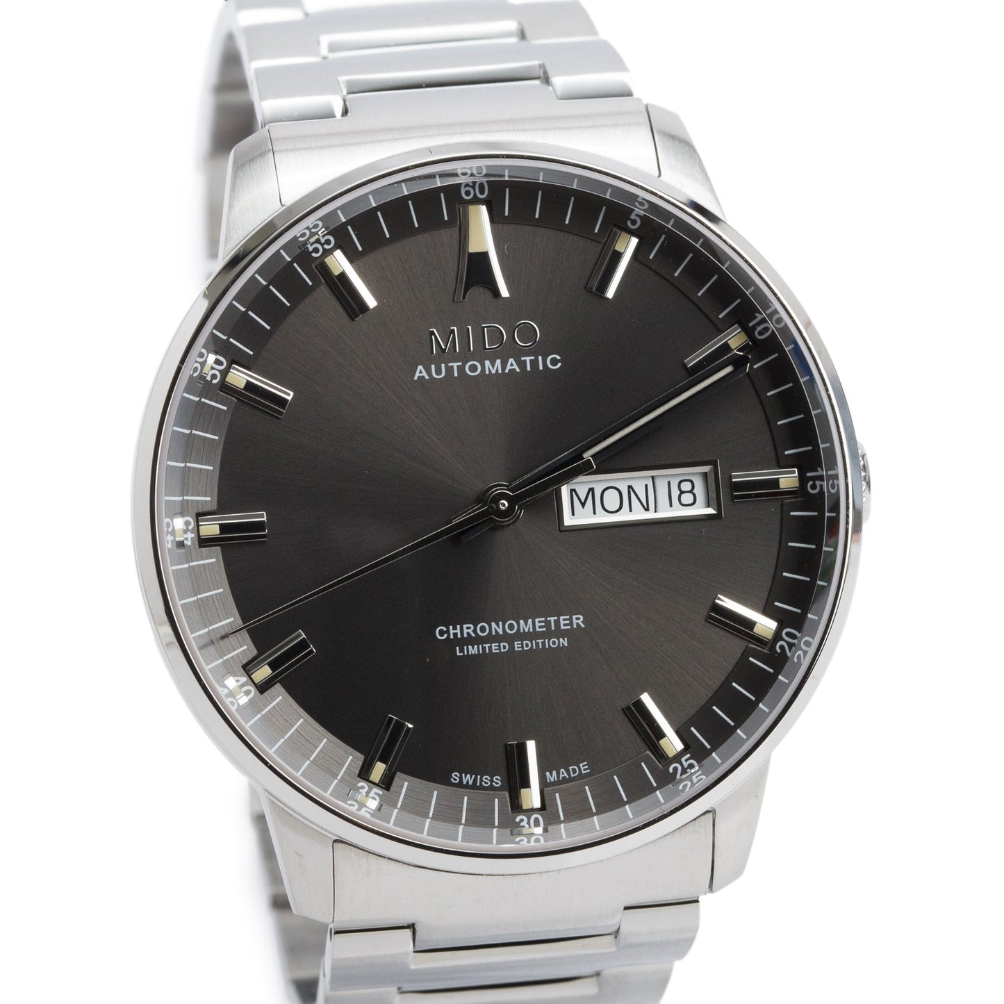 Mido 2026 Limited Edition Stainless Steel Commander Chronometer 40 MM Day Date Automatic Watch Grey Dial w/ Box & Papers