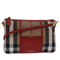 Luxury Burberry Nova Check Shoulder Bag Canvas Leather Red Beige Auth 77800