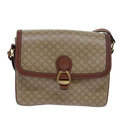 Luxury CELINE Macadam Canvas Shoulder Bag PVC Leather Beige 77809
