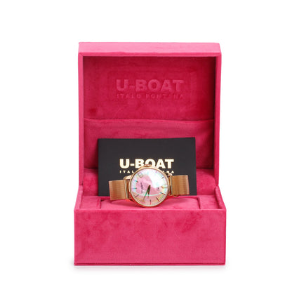 U-Boat Rose Gold-Plated Stainless Steel Italo Fontana 38 MM Quartz Watch Rainbow Mother of Pearl Dial w/ Box