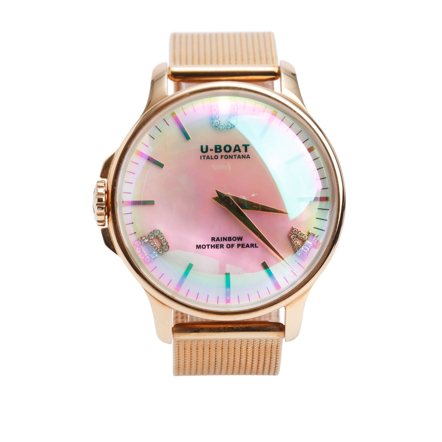 U-Boat Rose Gold-Plated Stainless Steel Italo Fontana 38 MM Quartz Watch Rainbow Mother of Pearl Dial w/ Box