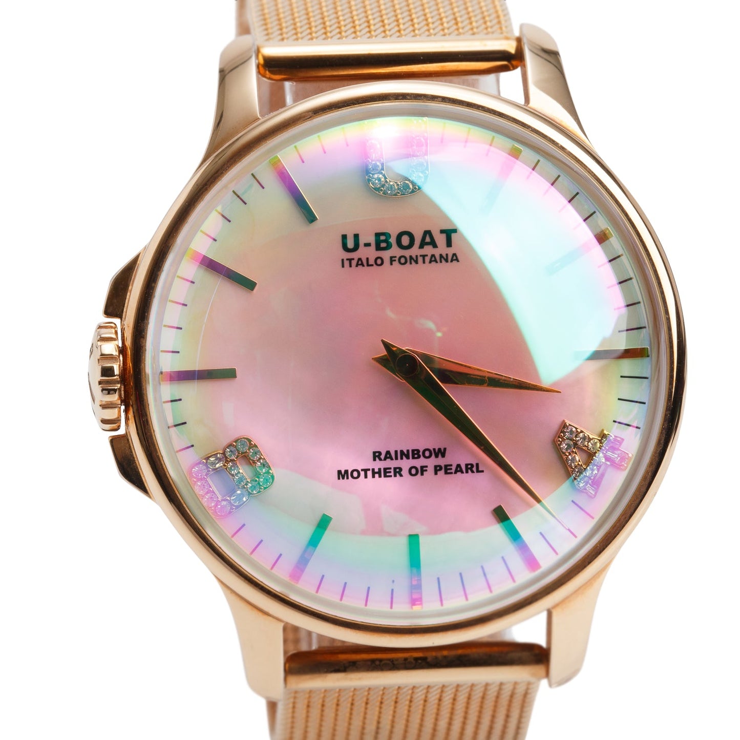U-Boat Rose Gold-Plated Stainless Steel Italo Fontana 38 MM Quartz Watch Rainbow Mother of Pearl Dial w/ Box