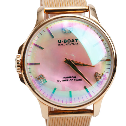 U-Boat Rose Gold-Plated Stainless Steel Italo Fontana 38 MM Quartz Watch Rainbow Mother of Pearl Dial w/ Box