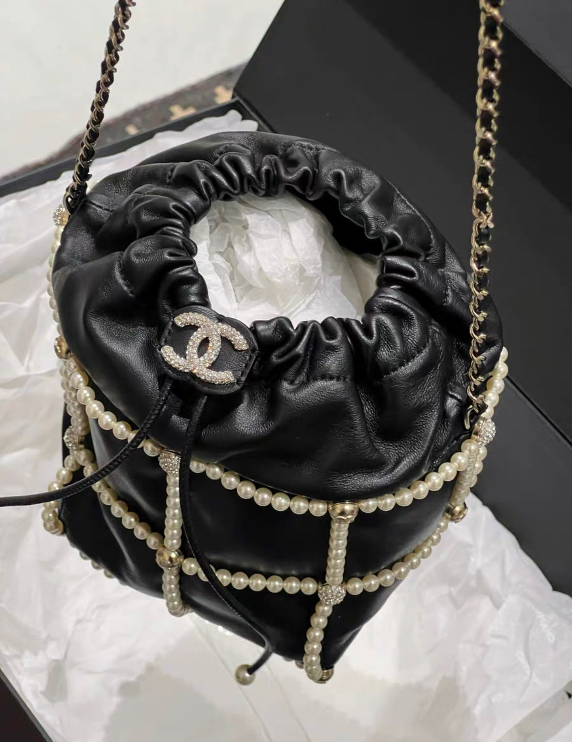 Chanel Luxury Lambskin Black Handbag Lambskin Rovelle Bags