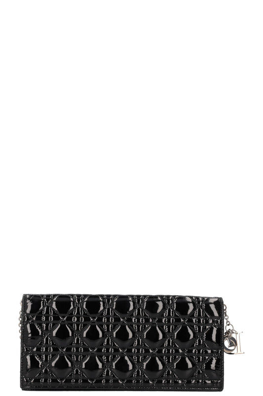 Christian Dior Lady Dior Pouch Patent Clutch Black Rovelle Bags