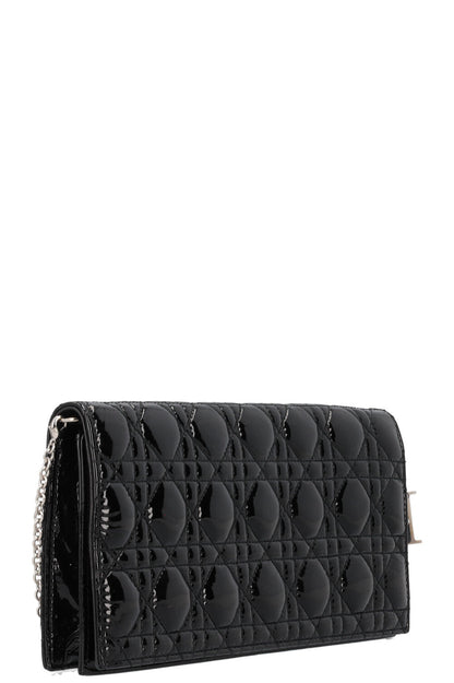 Christian Dior Lady Dior Pouch Patent Clutch Black Rovelle Bags