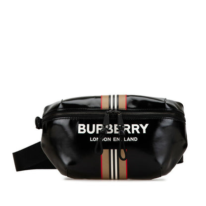 Burberry Logo Stripe Leather Handbag