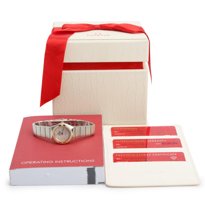 Omega 2024 Stainless Steel & 18k Yellow Gold Diamond Bezel Constellation 25 MM Quartz Watch Mother of Pearl Diamond Dial w/ Box & Papers