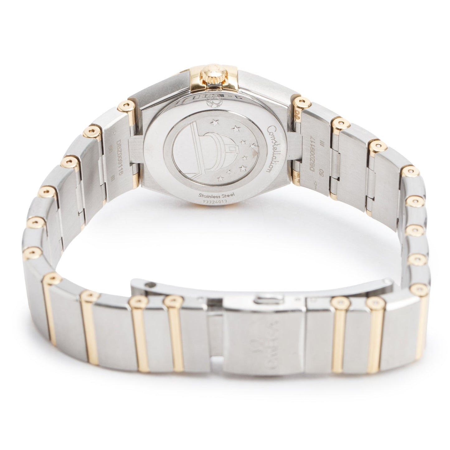 Omega 2024 Stainless Steel & 18k Yellow Gold Diamond Bezel Constellation 25 MM Quartz Watch Mother of Pearl Diamond Dial w/ Box & Papers