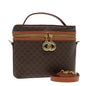 Luxury CELINE Vany Macadam Canvas Cosmetic Pouch PVC Leather 2way Brown 78225